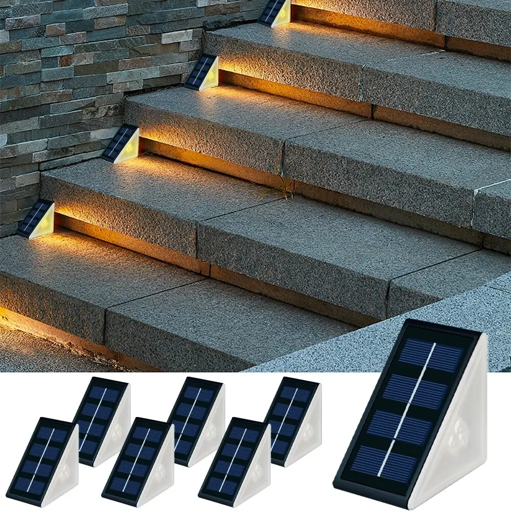 Luci per gradini solari da esterno, bianco caldo e RGB, impermeabile IP67, accensione automatica, per patio, cortile, vialetto, decorazione del portico