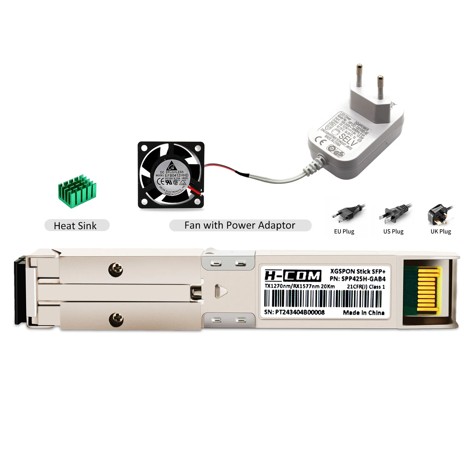 XGSPON ONU Stick SFP+ con ventola, preinstallamento 8311 supporto fimrware gestione IP SN MAC, 10 Gb/s SC/APC 1270/1577nm SMF SFP ONT