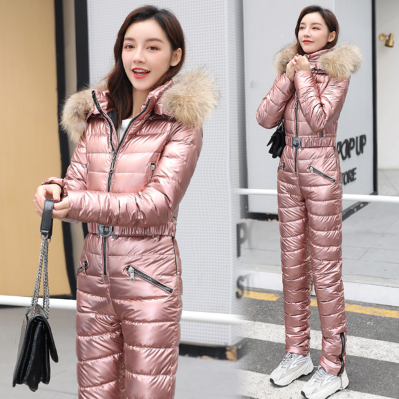Uma peça terno de esqui feminino jaquetas inverno com capuz parka macacão feminino algodão bodysuit faixas macacões com zíper fatos de treino