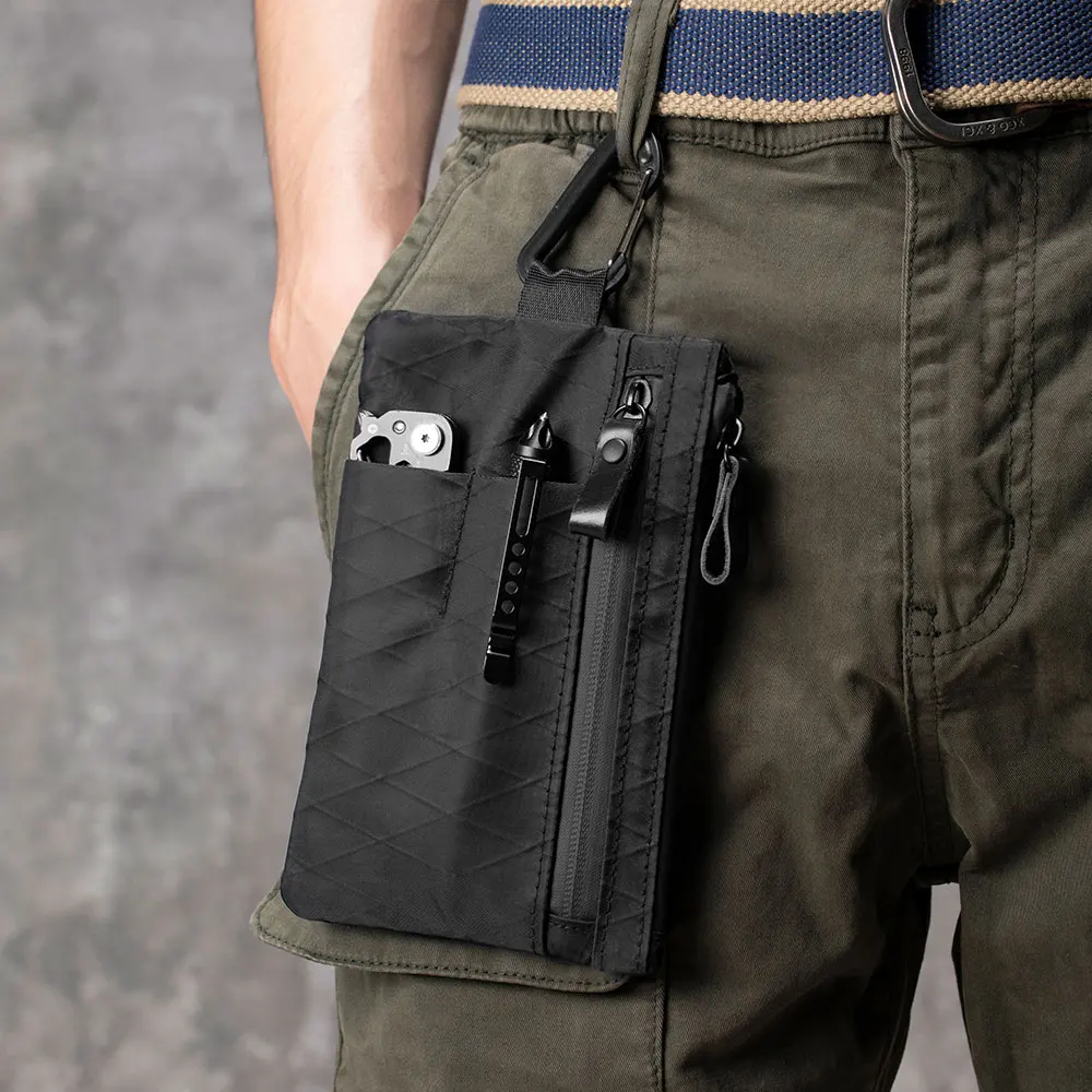 Embrague con cremallera con pulsera, porta pasaporte, cartera con cremallera y portador EDC, resistente a la intemperie y con bloqueo RFID, 3 ranuras externos
