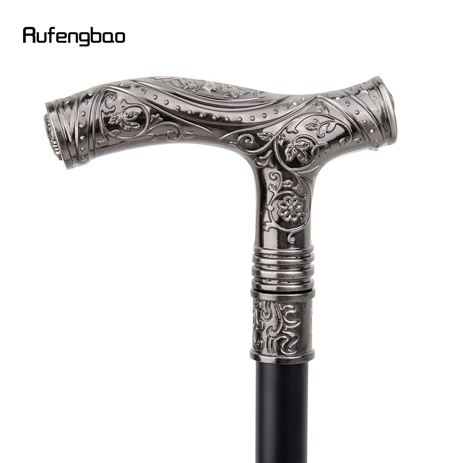 Bastão de caminhada com cabeça de lobo prateado e flor, com placa escondida, autodefesa, moda, cosplay, bastão de crosier, 93cm