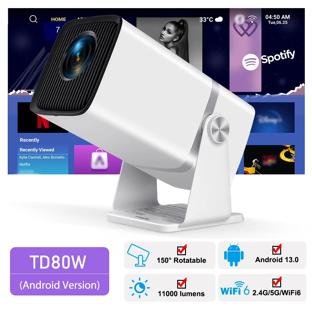 Thundeal-フルHDプロジェクター,4k,fhd,td80w,android,wifi,3d,ホームシアター,td80,ビーム,会議,ビデオ,映画,pk,hy320