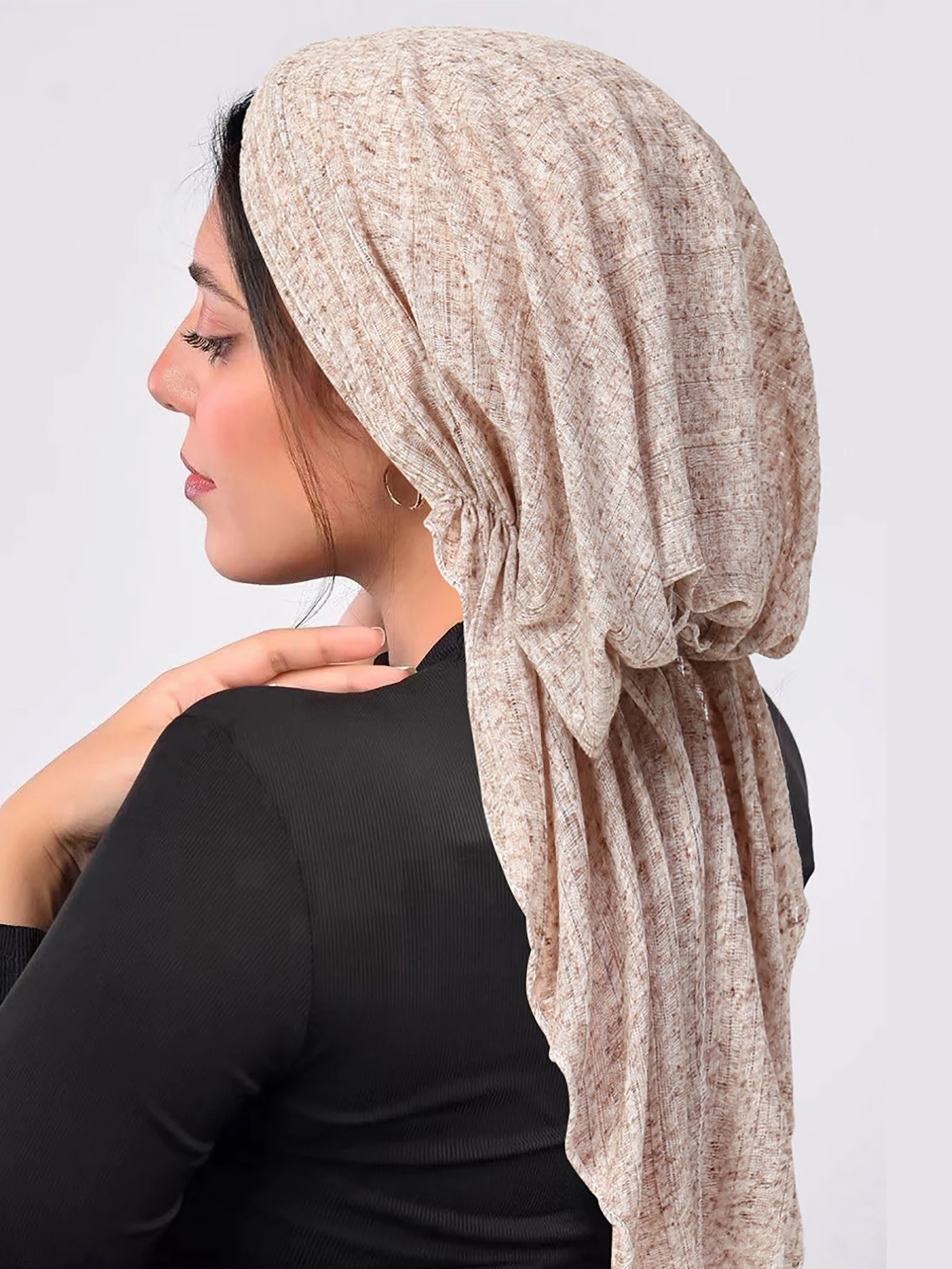 Cor sólida crinkle muçulmano hijab bonés envoltório cabeça macio elástico cauda longa turbante bonnet moda feminina cocar wearable