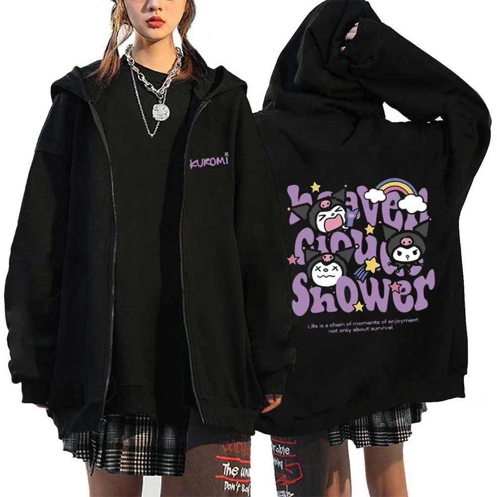 Sudaderas con capucha esenciales para mujer, cárdigan con cremallera, sudaderas con capucha Sanrio Hello Kitty Kuromi de manga larga para mujer, sudadera de otoño e invierno