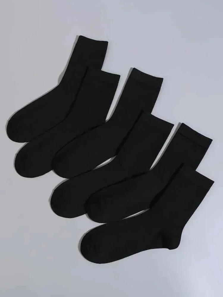 6 pares de calcetines de longitud media de Color sólido para hombre, calcetines de negocios negros clásicos cómodos a la moda para otoño, calcetines cortos de alta calidad para hombre