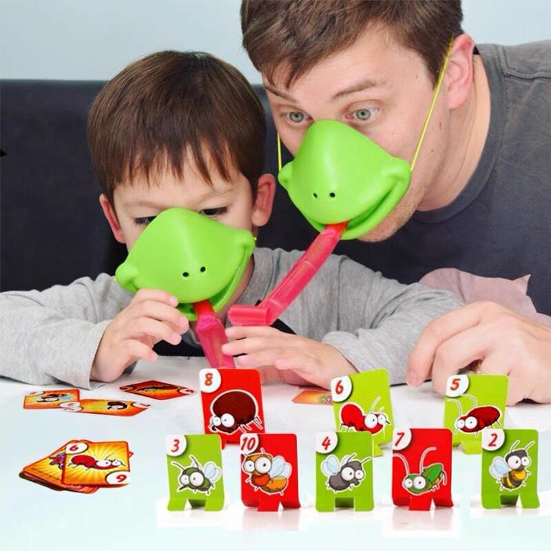 Frog Lizard Mask Board Game with Wagging Tongue Lick Cards Antistress Funny Desktop Puzzle Toy for Children Family Party