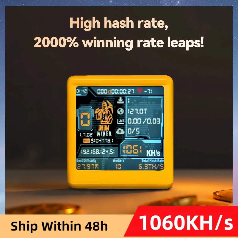 BTC Solo Lottery Miner dla nerdów komputerowych Smart TV Hashrate 1060KH/s ESP32 prezent domowy cichy zegar na biurko niższy pobór mocy