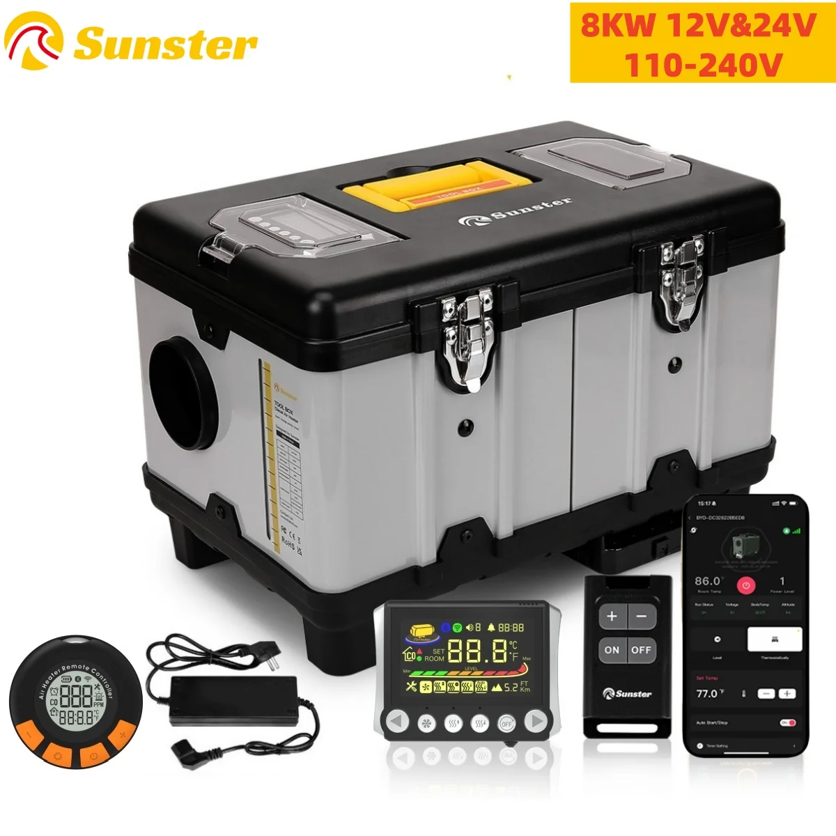 Ogrzewacz pomocniczy diesla 8KW TB10PRO 110-220V AC 12/24V DC z trybem wysokogórskim i trybem wentylacji, ultra cichy, do kamperów i na kemping