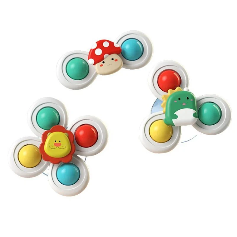 3PC Set Ventosa Spinning Cartoon Animal Spinner Giocattoli per bambini Finestra Seggiolone Vassoio Tavolo da bagno Viaggio per i bambini Regalo