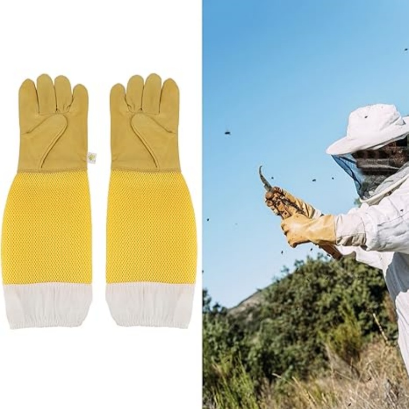 1 pair Beekeeping Gloves Protective Sleeves Breathable Long mesh sheepskin gloves for Apiculture beekeeping Equipment