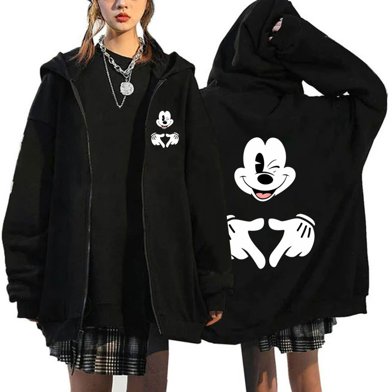 2024 herbst Kleidung Frauen Disney Rolle Spielen Mickey Maus Cartoon Zipper Hoodie Frauen Winter Mantel Fleece Jacke Koreanische Kleidung