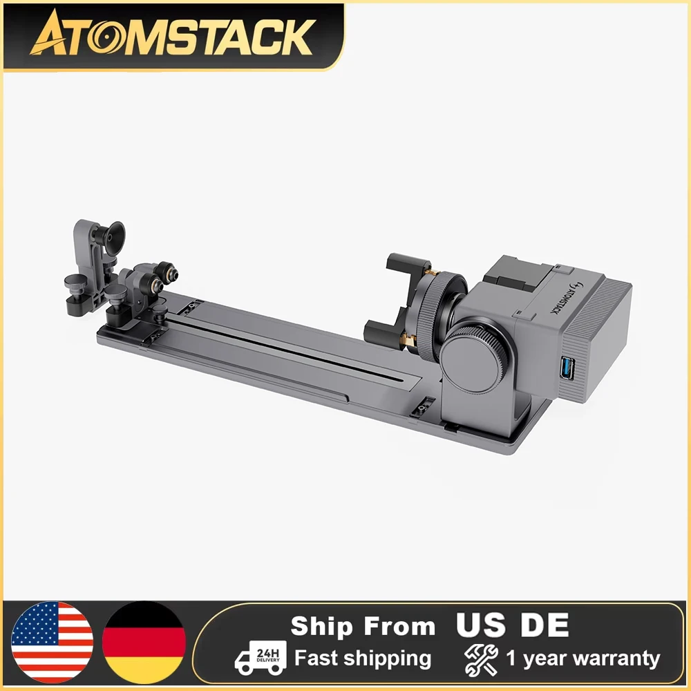 Mandrin rotatif Atomstack R8 pour graveur laser, axe rotatif réglable 180 °   Diamètre rotatif 1-80 mm pour objets cylindriques