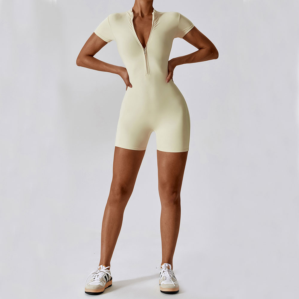 Mono de Yoga de verano de manga corta con cremallera, ropa deportiva para gimnasio, monos deportivos para mujer, ropa de entrenamiento para correr y bailar, traje de Yoga