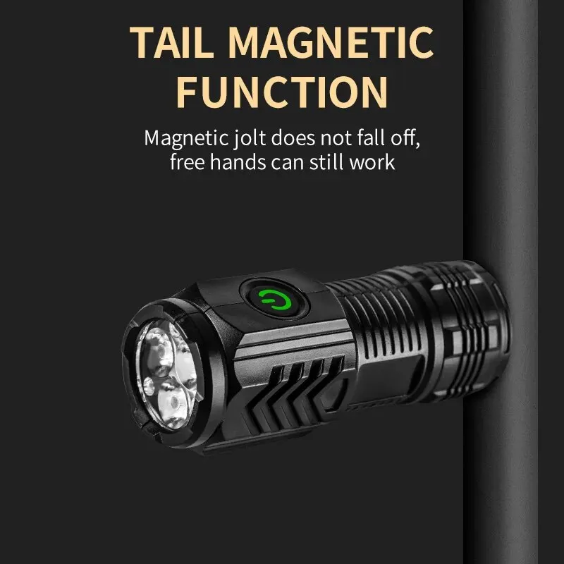 Neue extrem leistungsstarke Taschenlampe 3-Kern-LED-Mini-taktische Taschenlampe USB wiederaufladbare Hochleistungs-LED-Taschenlampe mit Magnet-Handlampe