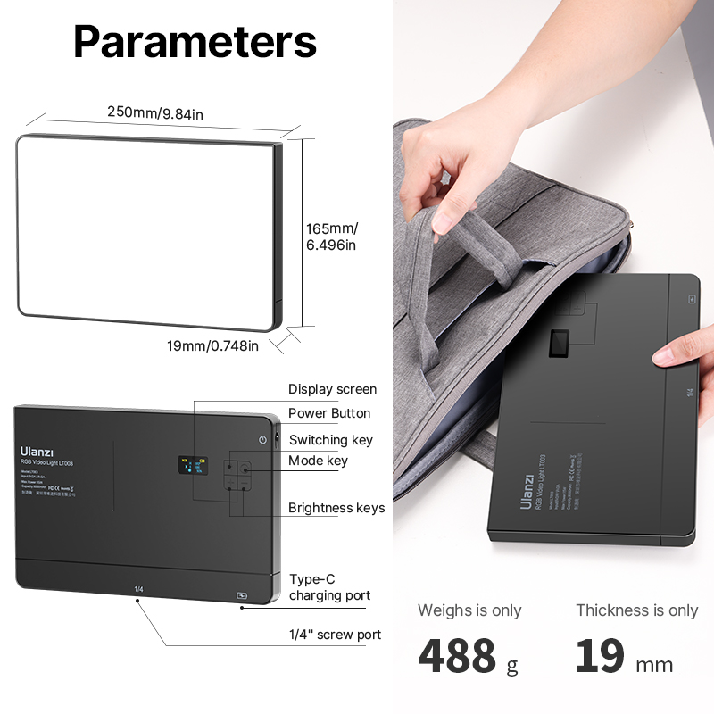 Ulanzi LT003 RGB Video Full Panel 8000MAh Âm Trần 2500-9000K CRI 95 Chụp Hình đèn Studio 266 Hạt Livestream