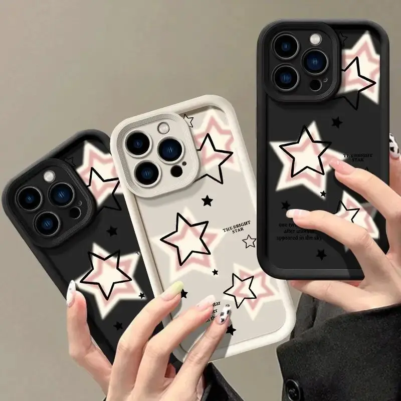 Casing silikon bintang merah muda lucu, penutup HP tahan guncangan untuk iPhone 15 14 Pro Max 13 12 11 Pro Max X XS XR 7 8 15 14 Plus SE 2024