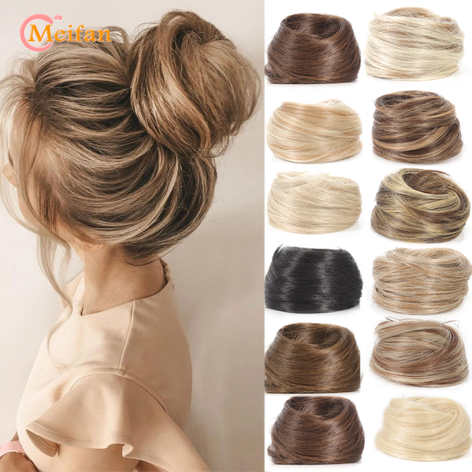 MEIFAN สังเคราะห์ปลอมผม Bun คลิปบนผม TAIL EXTENSION ยางยืดหยุ่น Band Chignon Updo ผมชิ้นหางม้าสําหรับผู้หญิง