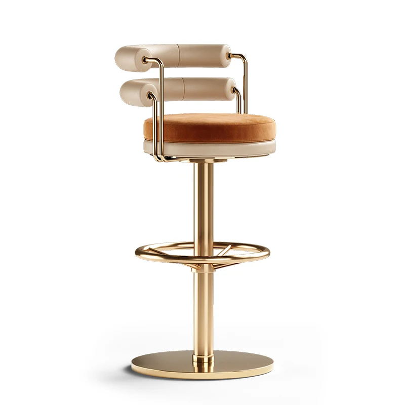 Light luxury high-quality sense of stainless steel bar stools Home high stools with backrest swivel chair front desk stools