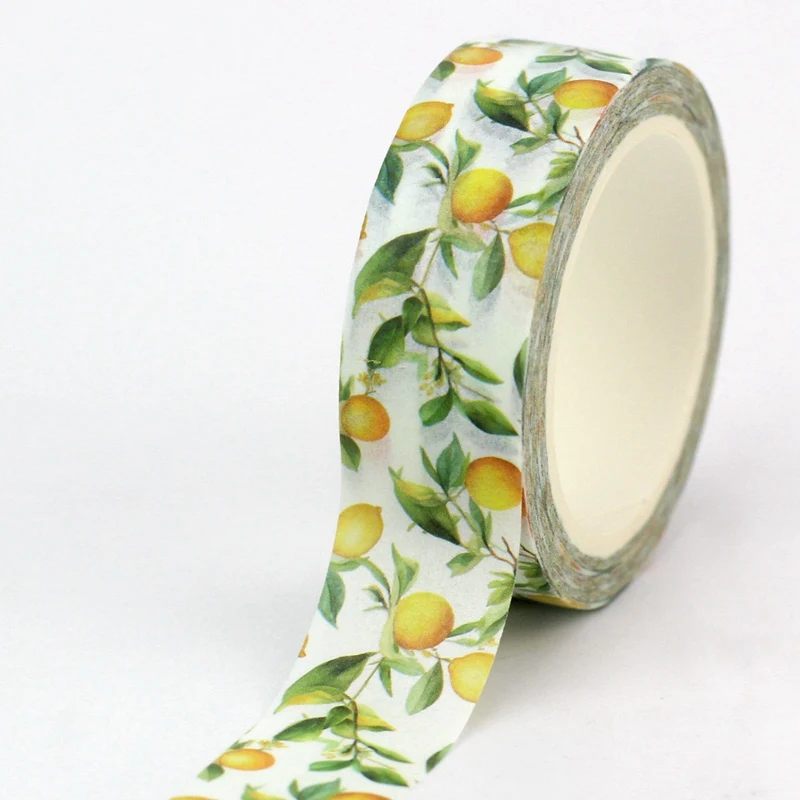 Cinta Washi de fruta con hojas y limón amarillo, decoración de 10M, para álbum de recortes, cinta adhesiva, diario, papelería bonita, 1 ud.