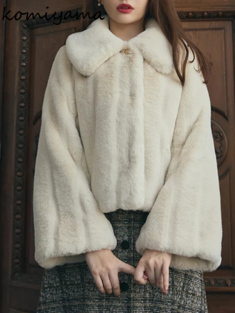 Sanfte Revers Langarm Kunst pelz Jacken dicke warme Mode pelzigen Plüsch Frauen Mantel Japan Stil elegante Herbst Winterkleid ung