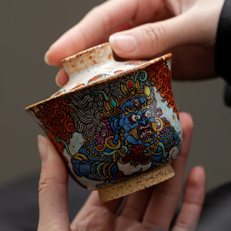 2025 nova lenha shino gai tigela wabi sanfeng artesanal tigela de chá copo torre coração pintado à mão thangka gai copo tigela artesanal