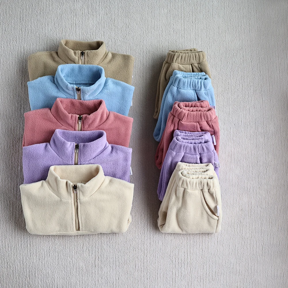 MILANCEL nuevo traje deportivo de otoño para bebé, sudaderas con capucha de Color sólido de lana para niño, traje infantil, 2 uds.