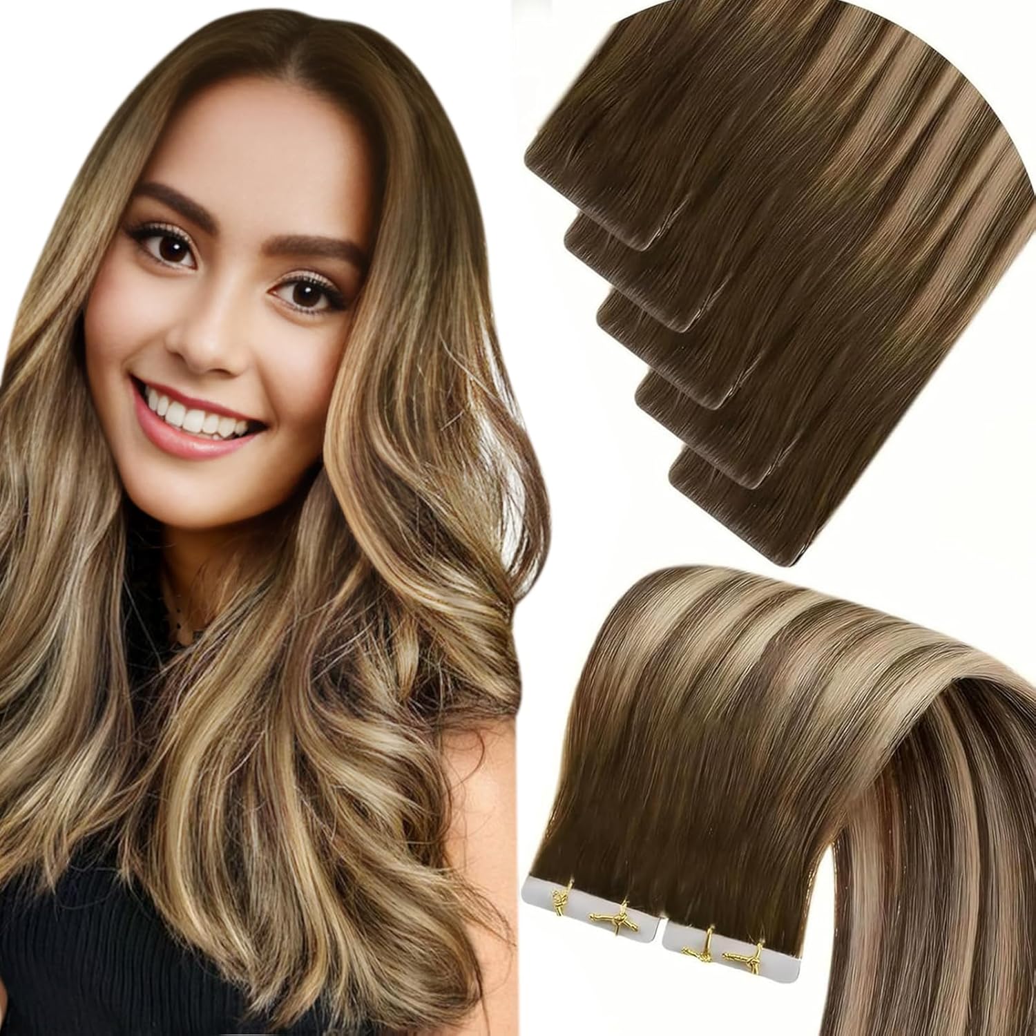 LaaVoo Fita de injeção invisível na extensão do cabelo Cabelo humano real Virgem brasileira sem costura Extensão de cabelo injetado de alta qualidade