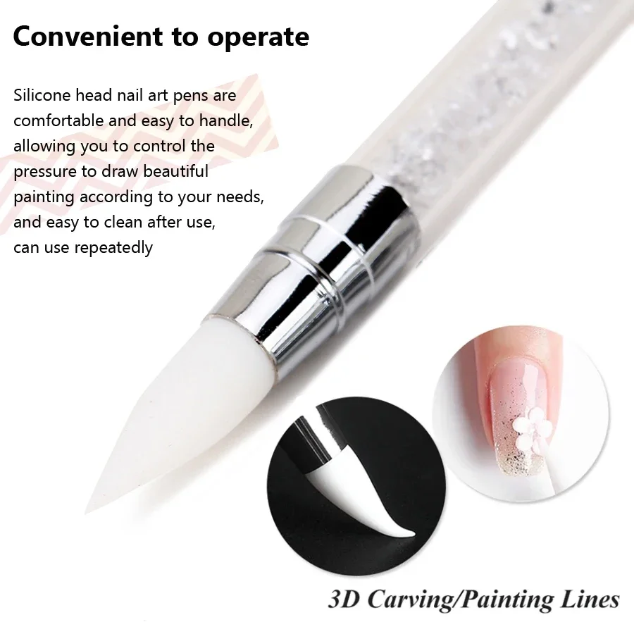 1 Pc 2 Kết Thúc Móng Tay Nghệ Thuật Silicone Điêu Khắc Bút 3D Khắc Tự Làm Lấp Lánh Bột Chất Lỏng Làm Móng Dotting Bàn Chải Móng Tay đầu Dụng Cụ