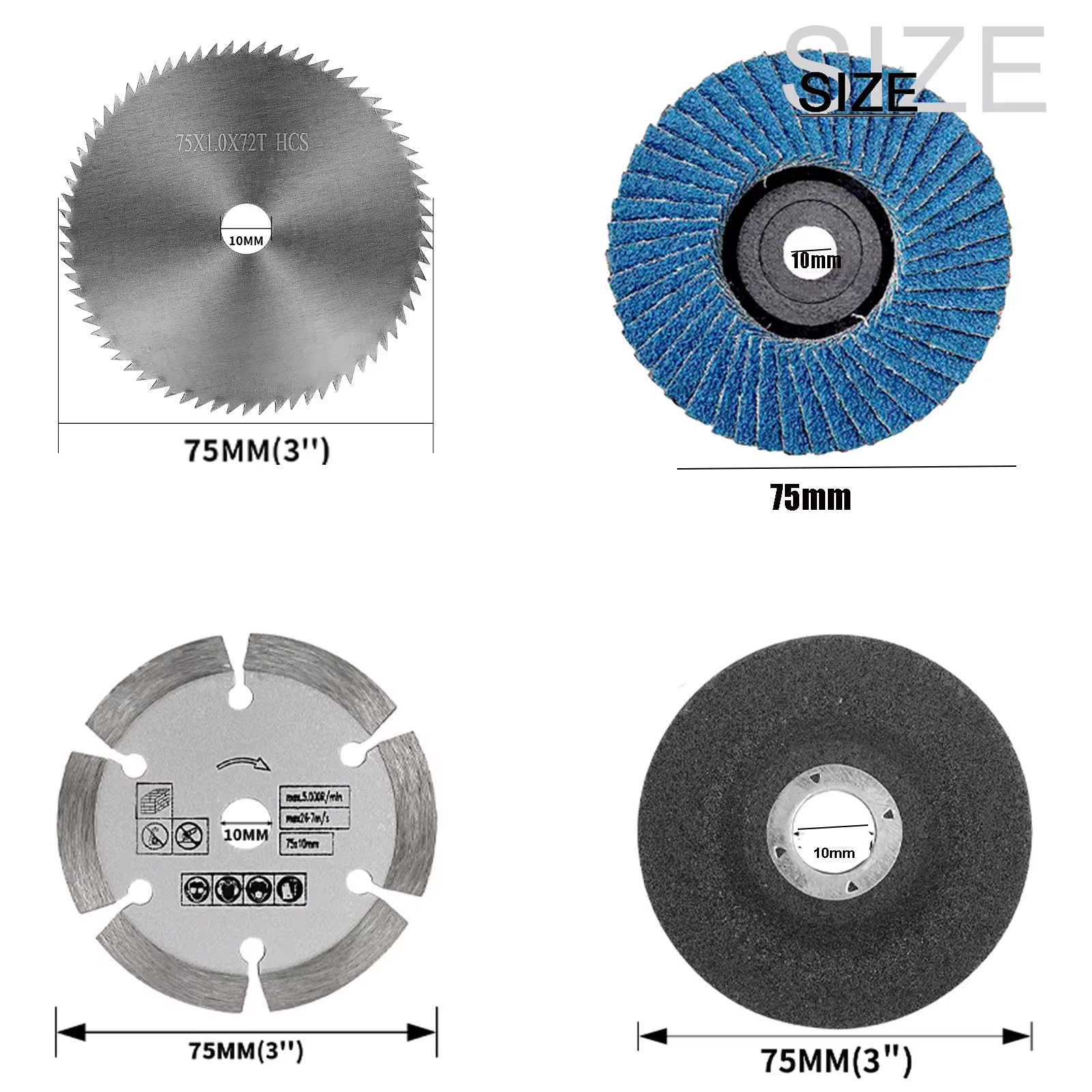 5 unids/set 75mm disco de corte 3 "muela Metal carpintería piedra mármol corte hoja de sierra para Mini amoladora angular