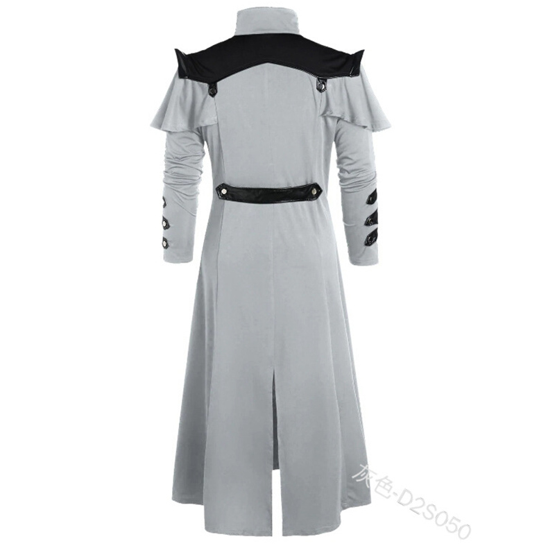 Halloween Medieval Steampunk Assassins Elfen Pirate Kostüm Für Erwachsene Schwarz Vintage Lange Split Jacke Gothic Rüstung Leder Mäntel