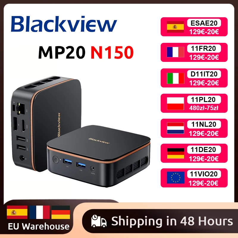 [World Premiere]Blackview MP20 NEW Mini PC Windows 11 PC Intel N150 16GB(Support Max 32GB) DDR4 512GB SSD 4K UHD WIFI 6 BT5.2