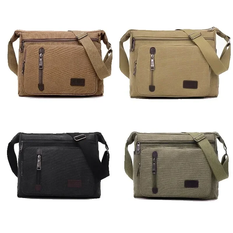 กระเป๋าสะพายผ้าใบขวดผู้ชายผู้หญิงสบายๆแฟชั่น Retro Crossbody Cross Square Multi Layered
