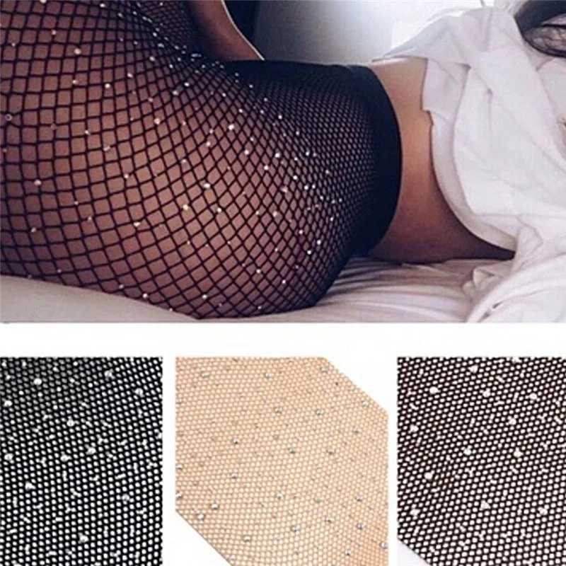 Résille diamant collants femmes mode brillant Net collants femme mince strass maille Nylon bas collants