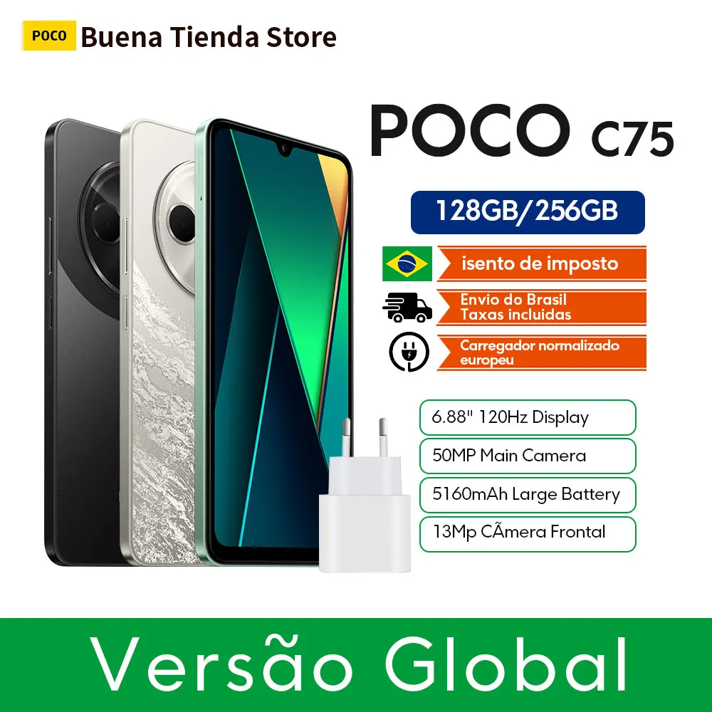 Estreia mundial versão global poco c75 6.88 ''120hz display helio G81-Ultra 50mp câmera enorme 5160mah bateria suporte nfc