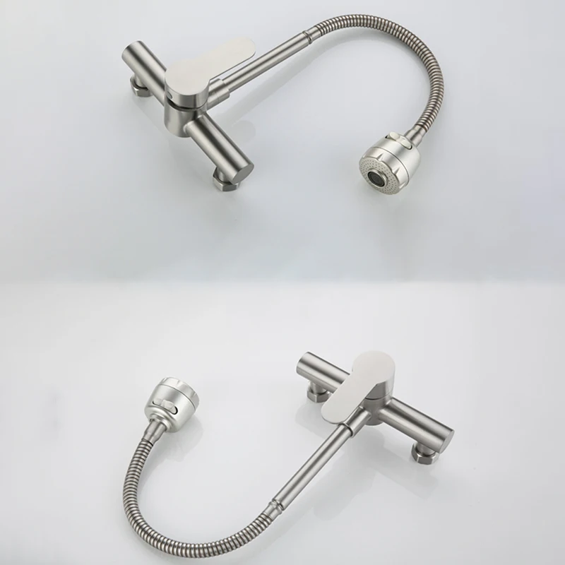 Kitchen Faucet 304 Stainless Steel Wall Mounted Tap Water Saving Bathroom Sink Cranes Gourmet Washbasin Mixing Switch