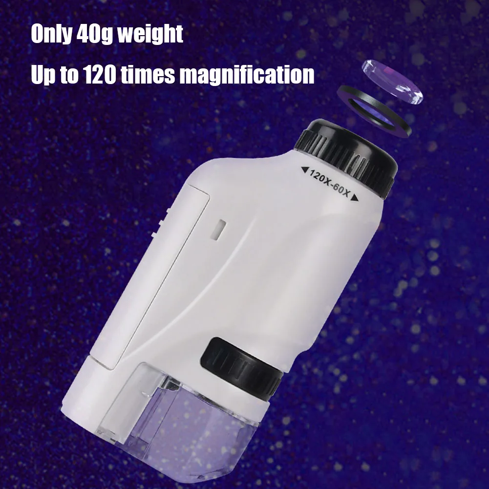 Mini Pocket Microscope Handheld Microscope Kit Battery Powered Microscope With Lab LED Light 60X-120X Biological Kids Science