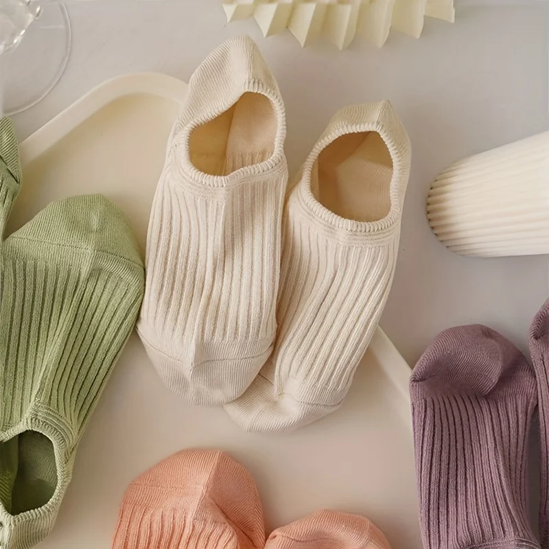 5 pares de calcetines cortos acanalados coloridos, calcetines tobilleros elásticos cómodos y transpirables, medias y calcetería para mujer