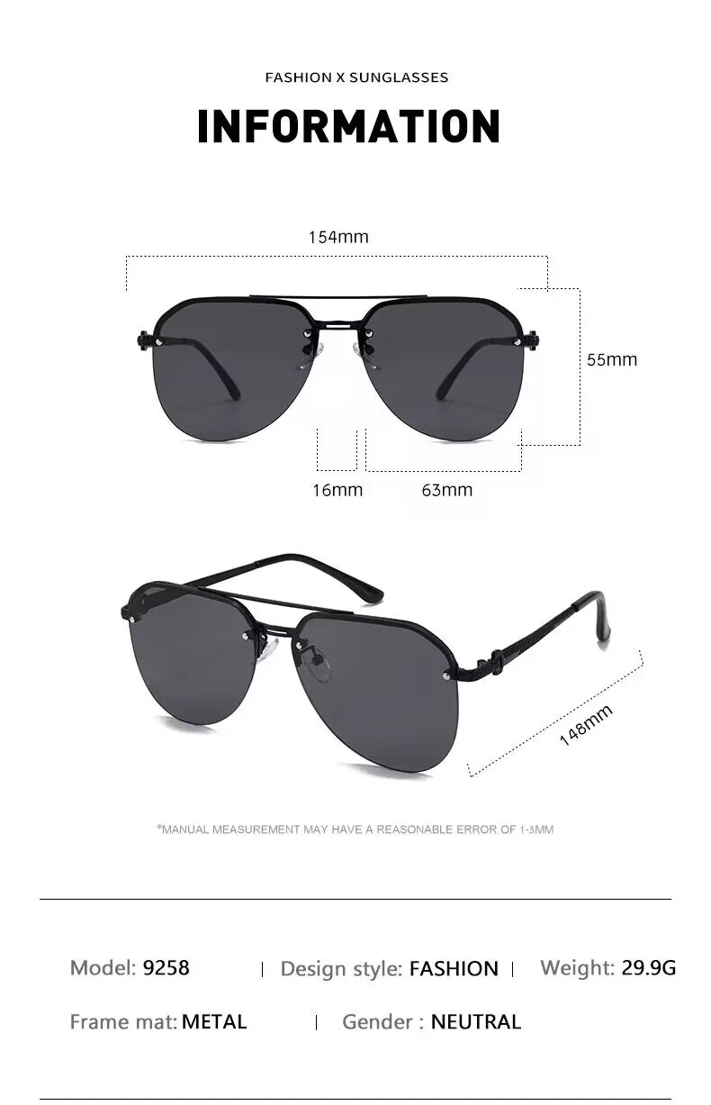 Neue Mode Metall Halbrahmen Damen Outdoor Sonnenbrille Klassische Doppelstrahlbrille