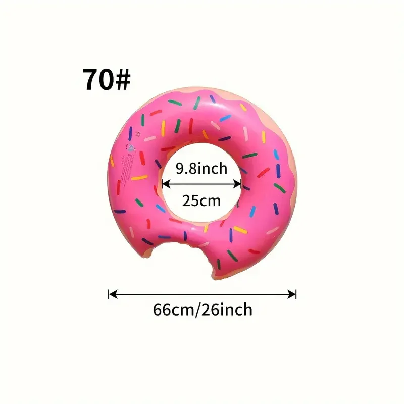 A thickened inflatable donut swimming ring - brown/pink printed - a floating ring for maximum comfort and fun