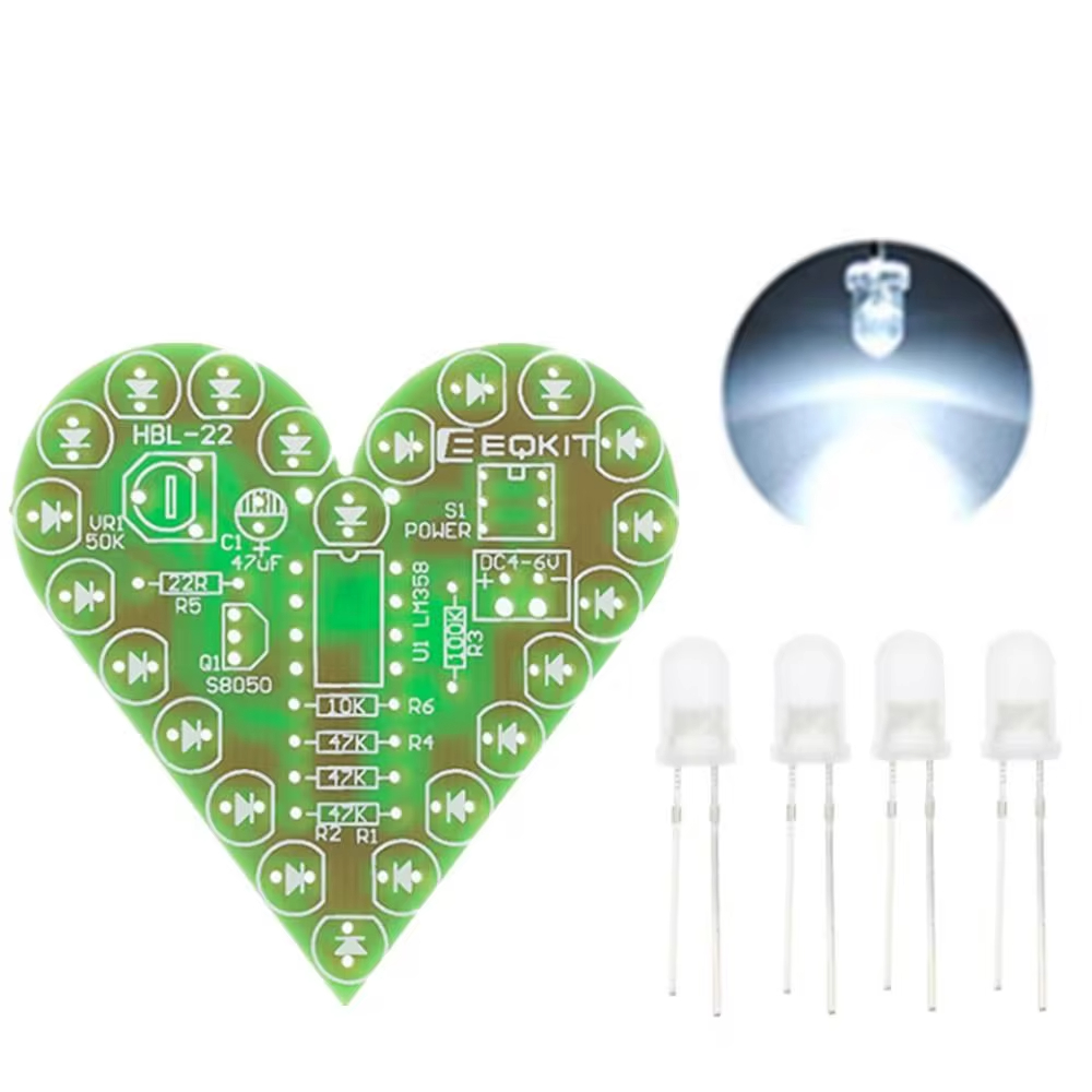 DIY Kit Heart Shape Breathing Lamp Kit Breathing LED Suite Red White Blue Green Electronic Production for Learning laboratory