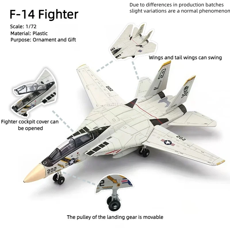 F-14 Fighter, 1:72, modelo de avión de plástico ensamblado (incluido estante de exhibición), exhibición y colección del hogar, regalos creativos