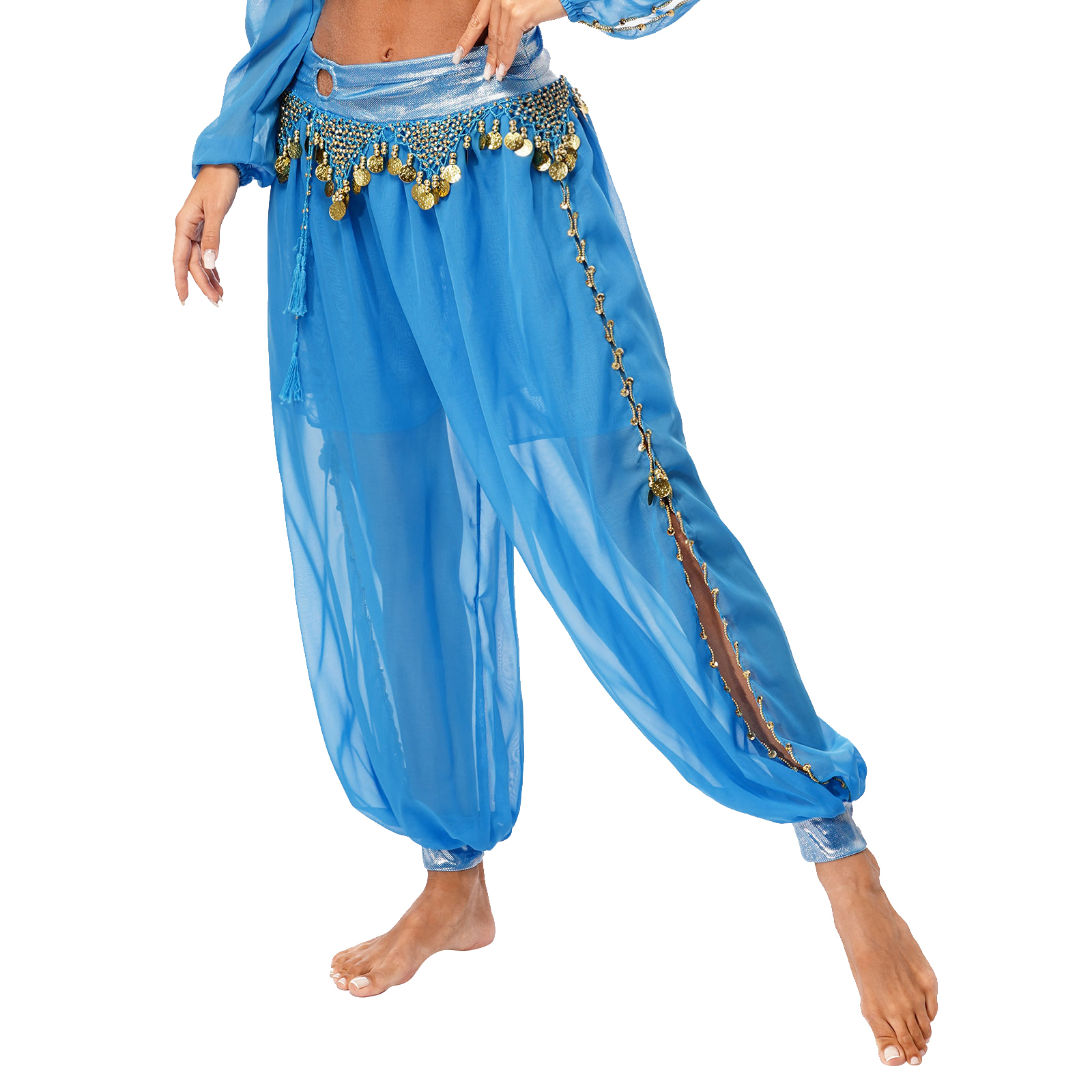 Pantaloni Harem da danza del ventre da donna Costume di carnevale di Halloween Pantaloni con nappe con paillettes Pantaloni larghi per spettacoli di danza araba tribale