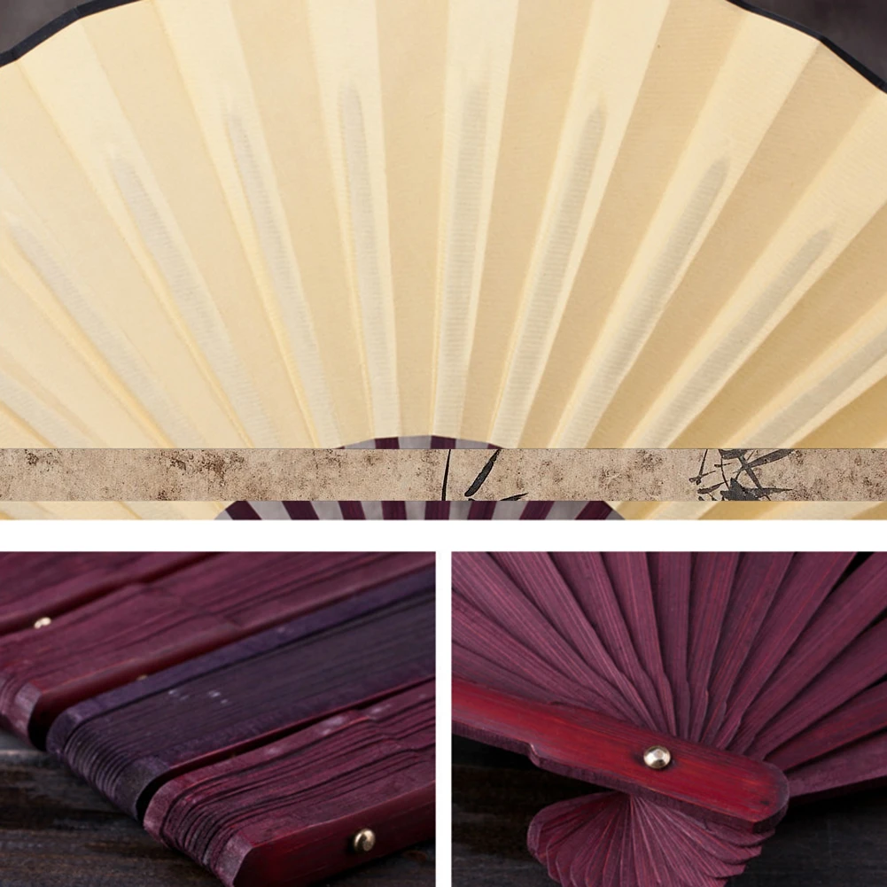 Chinese Folding Fan Silk Cloth Blank Hand Held Fans Wooden Bamboo Antiquity Folding Fan for Calligraphy Painting Home Decor