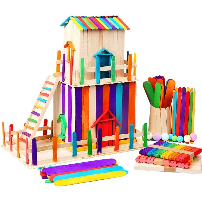 ศิลปะสร้างสรรค์ 50 ชิ้น DIY ไม้ Sticks งานฝีมือมือ Ice Cream Sticks ที่มีสีสันของเล่นเพื่อการศึกษาเด็ก Handmade วัสดุเด็กของขวัญ