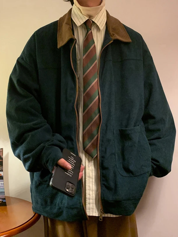 American Style Vintage 2025 Men Bomber Jacket Windbreakers Zipper Coats Autumn Loose Cargo Outwear