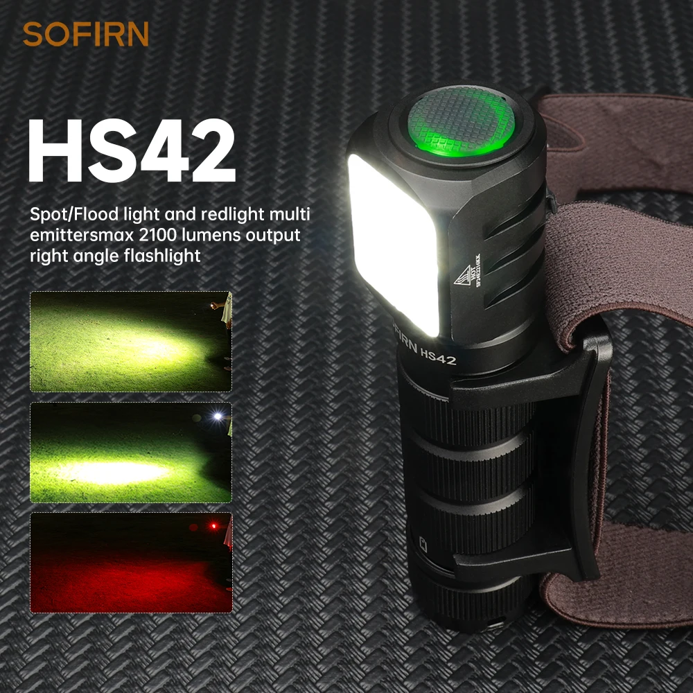 Sofirn HS42 faro SST40 18650 linterna recargable 2100lm 6 LED con luz roja reflector USB C con cola magnética