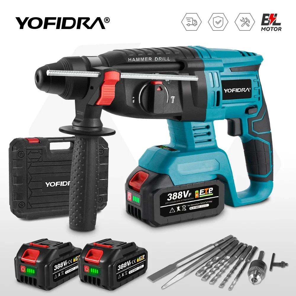 1680W Borstelloze Elektrische Hamerboor 26MM Multifunctionele Draadloze Oplaadbare Schroevendraaier Power Tool Voor Makita 18V Batterij