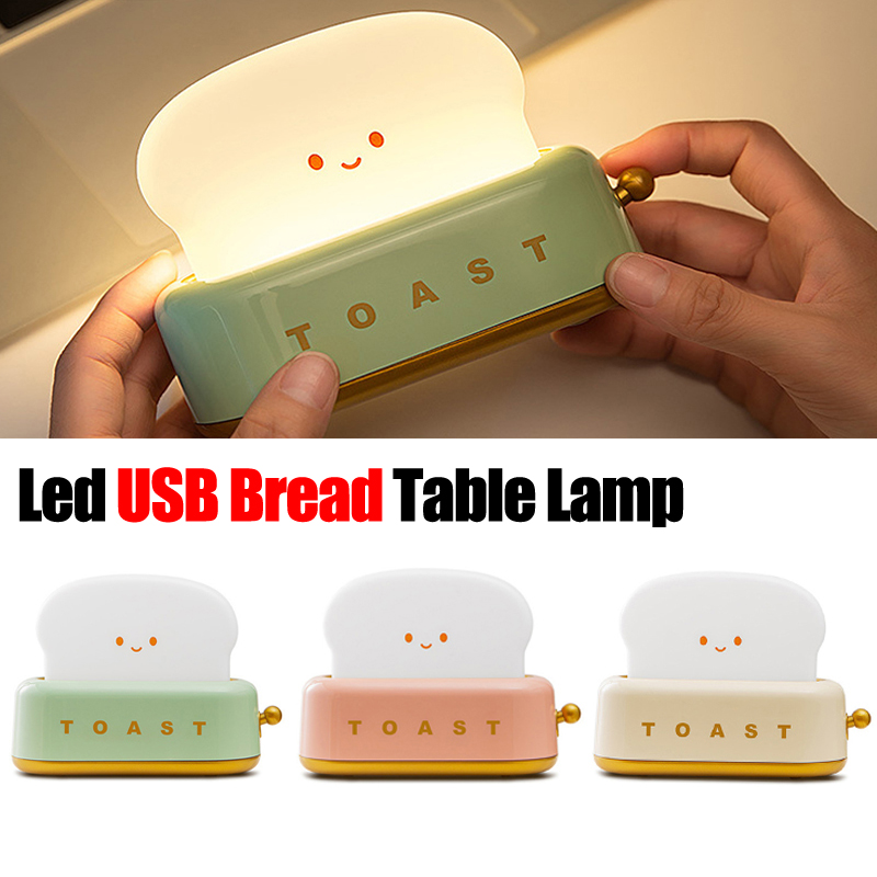 Lampada da tavolo per pane tostato, tostapane, luce notturna, lampada a LED ricaricabile USB creativa, decorazione per la camera da letto del bambino, per il regalo di compleanno