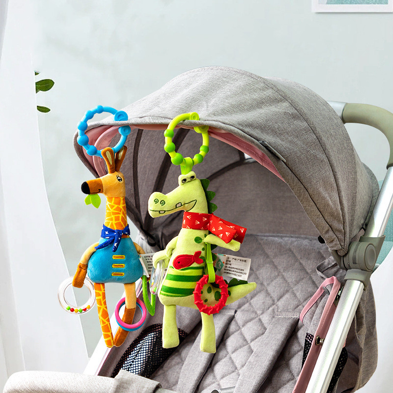 Cama de cuna infantil de jirafa suave, cochecito en espiral para recién nacidos, asiento de coche, sonajeros para bebé, juguetes con mango para desarrollo de educación temprana, regalos