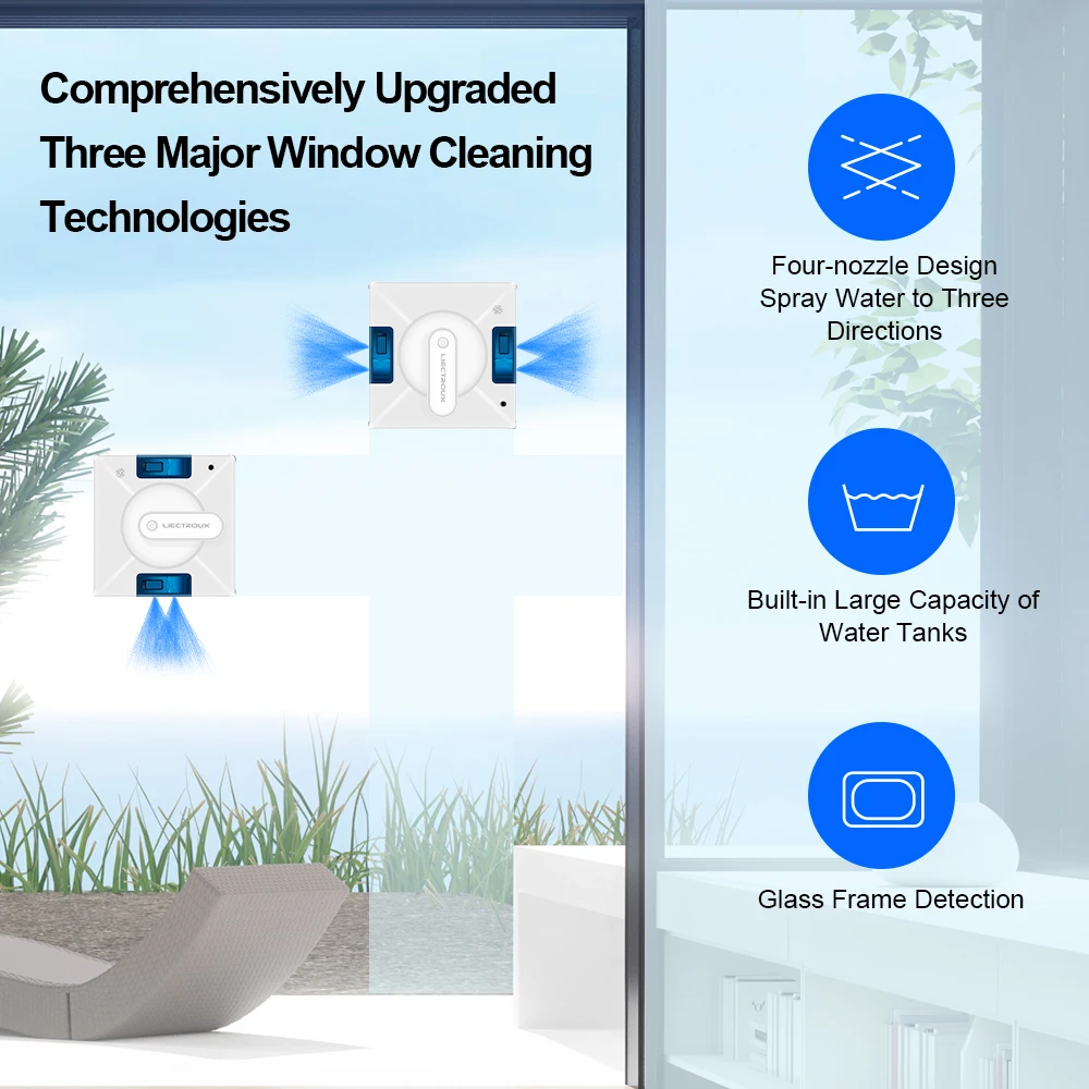 (Werbe-Code:AEEU55)Roboter-Fensterputzer Liectroux YW509, 4-Wege-Wasserspray, Reinigungsroboter für Glasböden, Wandfenster, Roboter-Staubsauger für Fenster, intelligente Navigation, dreifaches Sicherheitssystem, randloses Arbeiten